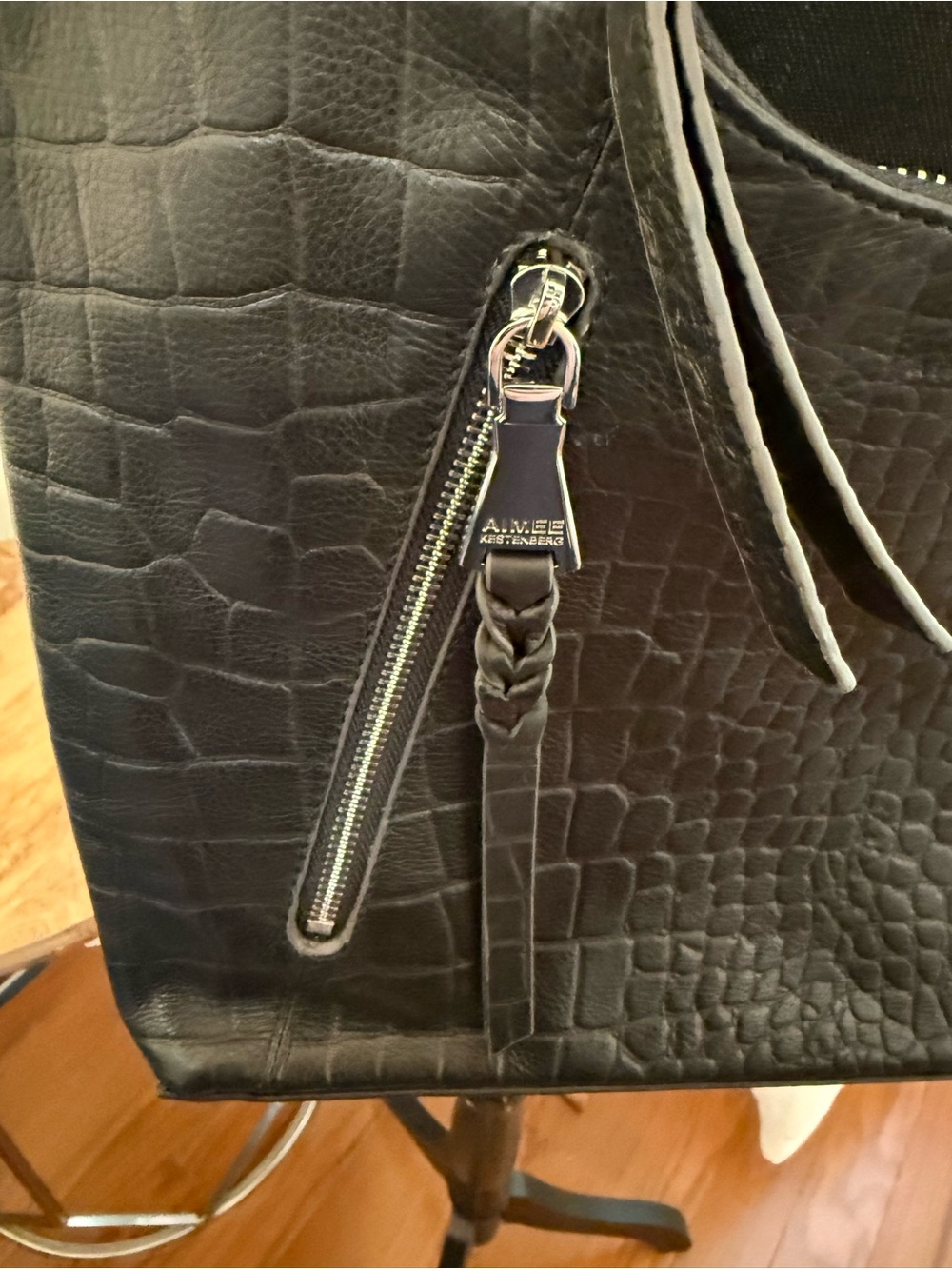 Aimee Kestenberg Black Croc-Embossed Hobo Bag - Picture 3 of 6